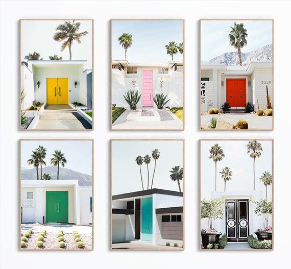 Palm Springs Set Of 6 Wall Art Print, Palm Springs Pink Door Poster, California Print, Mid Century Decor, Palm Springs Door, Digital Print