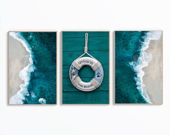 Lass uns zum Strand gehen Druck, Strand Wandkunst, 3er-Set Küstendrucke, Sommer Dekor, Strand Wand Digital, Wave Art, Strand Poster, Ozean Foto