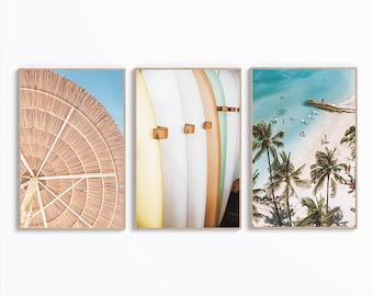 Coastal Prints, Set of 3 Prints, Coastal Wall Art, Beach Wall Art, Surf Wall Decor, Palm Trees Poster, Printable Art, Large Wall Art Print