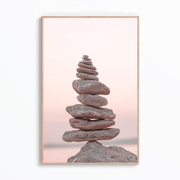 Balancing Stones Wall Art Print, Coastal Print, Zen Print, Balanced Beach Stones, Zen Wall Decor, Stacked Rocks Print, Beach Digital Print