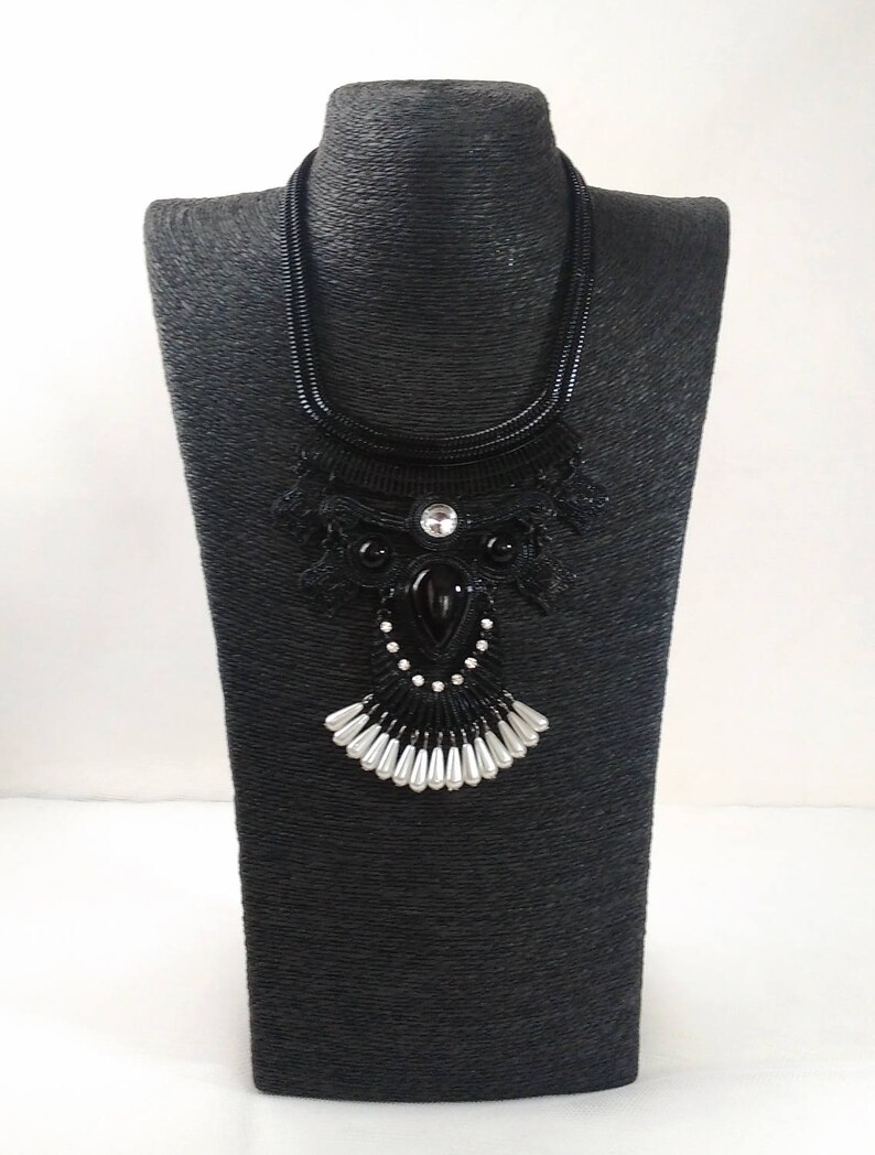 Black Boho Necklace Beaded Gypsy Necklace Tassel Necklace Statement Necklace