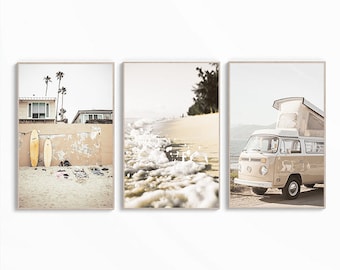 Surf Prints Set Of 3, Ocean Print, Surf Print Art, Boho Surf Wall Art, Vintage Surf Photo, California Print, Tropical Wall Art, Coastal Art