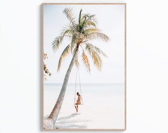 Tropical Beach Print, Palm Tree Poster, Coastal Wall Art Print, Ocean Photo, Beach Printable Art, Boho Wall Art, Neutral Summer Photo Art