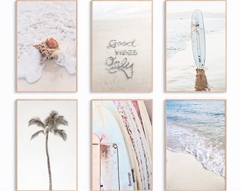 Set Of 6 Neutral Beach Wall Art, Ocean Wall Art Print, Surf Print, Neutral Wall Decor, Surf Photography, Summer Print, California Poster Art