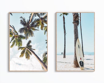 Set Of 2 Surf Prints, Surfboard Photography, Coastal Poster, Neutral Beach Wall Art, California Wall Art, Tropical Wall Decor, Palm Tree Art
