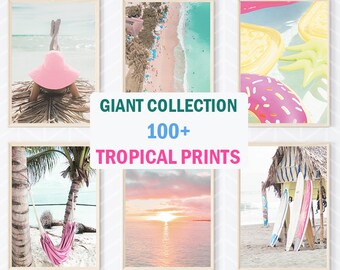 Set of 100+ Tropical Beach Prints Wall Art, Beach Poster, Tropical Vibes, Surfing Wall Decor, Coastal Digital Art, California Ocean Print
