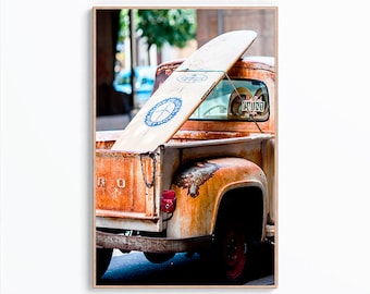 Surf Wall Art Print, Surf Bus Wall Art, Rustic Beach Decor, California Beach Poster, Surfboard Decor, Instant Download, Vintage Car Print