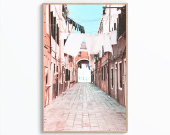 Väggkonsttryck för tvättstuga, tvättrumsdekor, väggkonst i Venedig, foto på tvättlinan, tvättfotografi, Italien-affisch, tvättstugatryck