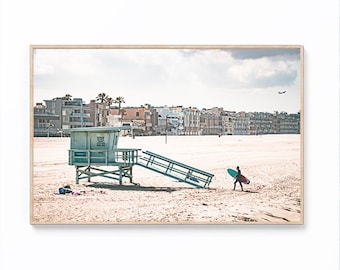 California Beach Print, Póster de surf, Impresión de arte de pared costera, Arte horizontal, Imprimible en el océano, Fotografía de playa, Impresión digital de playa pastel