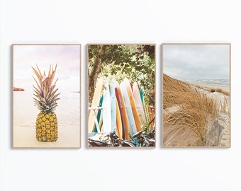 3er Set Kunstdrucke, Strand Bilder, Surfing Poster, California Prints, Küstendruck, Strand Prints, Ocean Wand Kunst, Boho Beach Print, Vintage
