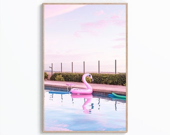 Pink Flamingo Pool Wand Kunst Druck, Palm Springs Poster, Strand Wand Dekor, Kalifornien Wand Kunst, Küsten Druck, Pool Wasser Druck, Digital Art