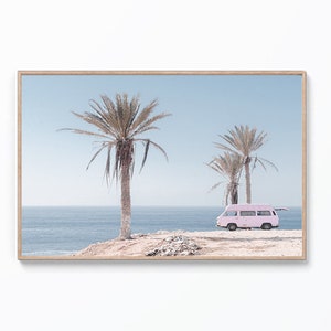 Impresión de arte mural costero, surf vintage, arte mural de playa, foto de autobús bohemio, foto del océano, palmeras retro, impresión de surfista, impresión digital de descarga