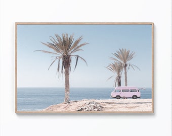 Coastal Wall Art Print, Vintage Surf, Beach Wall Art, Boho Bus Photo, Ocean Photo, Retro Palm Trees, Surfer  Print, Digital Download Print