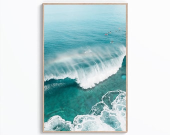 Ocean Wave Wandkunst, Surf Wave Poster, Surfing Print, Küsten Wanddekor, Digitale Wandkunst, Strand Wanddekor, Tropischer Ozean Print Art