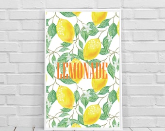Lemonade Printable Kitchen Decor, Lemon Print, Lemons Hangings, Digital Download, Lemonade Wall Art, Fruits Wall Decor, Kitchen Wall Instant