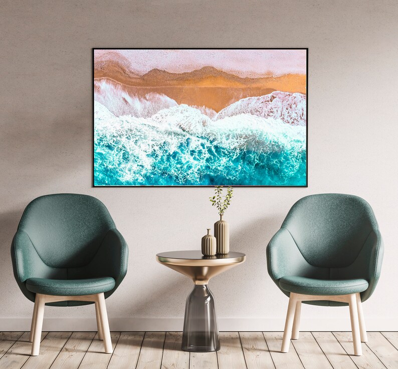 Coastal Beach Wall Art, Aerial Photography, Beach Decor, Ocean Waves Digital Print, Aerial Beach Wall Art, Instant Download, Tropical Print imagem 5