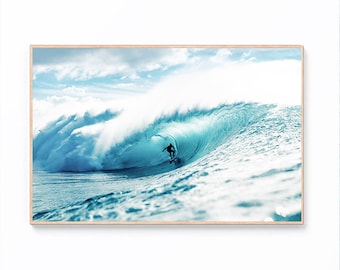 Big Wave Surfing Aerial Photography Print, Tropical Ocean (Digital Download)