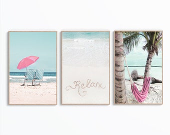 Set Of 3 Tropical Wall Art Prints, Summer Gallery Wall Art, Beach Poster, Relax Wall Decor, Sand Art, Modern Printable Art, Instant Download