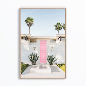 Palm Springs Print, Pink Door Print, California Poster, Palm Springs Wall Art, Pink Print, Digital Download, Boho Decor, Tropical Wall Art