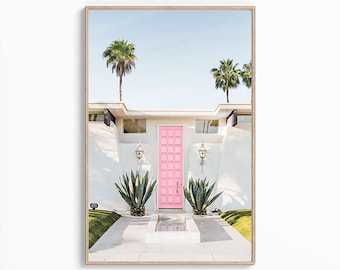 Palm Springs Print, Pink Door Print, California Poster, Palm Springs Wall Art, Pink Print, Digital Download, Boho Decor, Tropical Wall Art