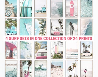 Set Of 24 Surf Wall Art Prints, Coastal Print, Ocean Photography, Beach Print, Aerial Poster, Surfboard Wall Art, Summer Vibes, Art Decor,