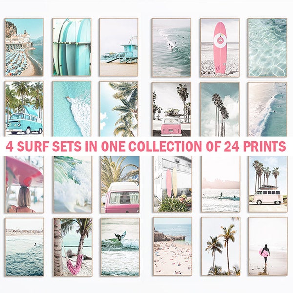 Set Of 24 Surf Wall Art Prints, Coastal Print, Ocean Photography, Beach Print, Aerial Poster, Surfboard Wall Art, Summer Vibes, Art Decor,