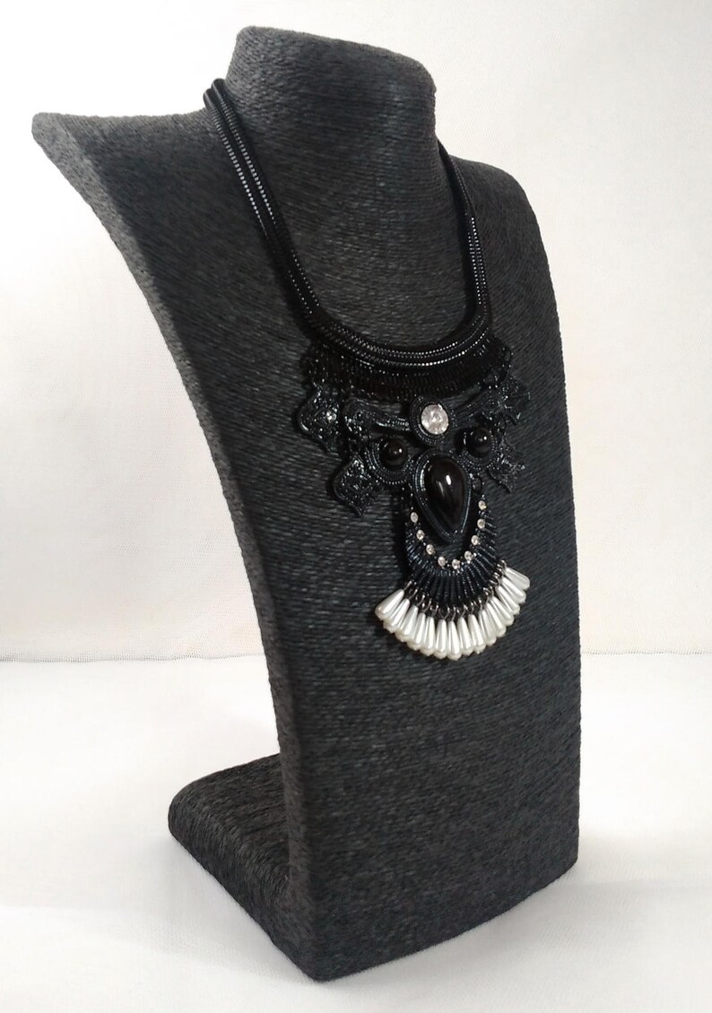 Black Boho Necklace Beaded Gypsy Necklace Tassel Necklace Statement Necklace