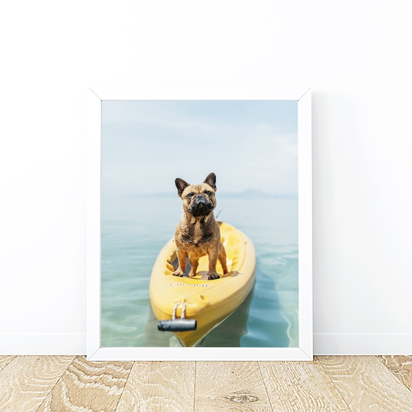 Funny Dog Surfing Print, Dog On Surfboard Print, Beach Dog Wall Art, Dog Poster, Cute Dog Decor, Instant Download, Dog Printable Art