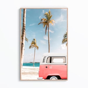 Retro Beach Bus Print Art, Vintage Van Beach Poster Art, Coastal Van Wall Art Print,  Boho Bus Decor, Surfbus Digital Print, Van Printable