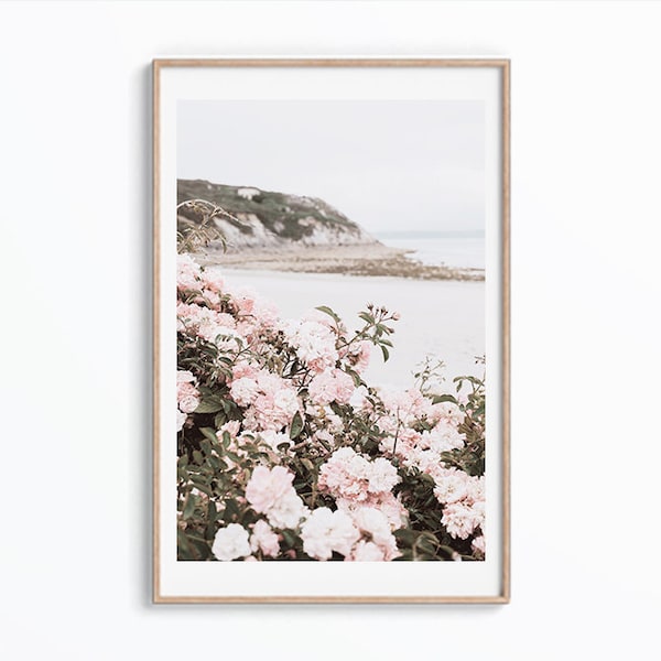 Coastal Flower Wall Art, Beach Flower Print, Beach Floral Decor, Beach Rose Print, Sea Summer Poster, Flower Beach Photo, Digital Download