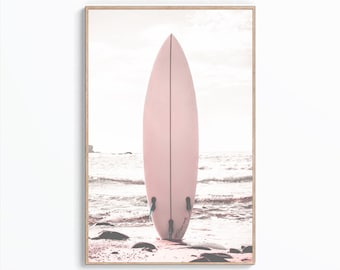 Surfboard Print, Surf Wall Art, Surf Poster, Coastal Photo Art, Surf Decor, Boho Print, Pastel Beach Picture, Pale Surfboard Printable Art