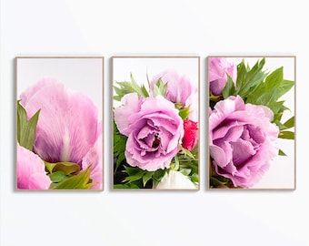 Set Of 3 Peonies Wall Art Print, Peony Large Poster, Peonies Print, Flower Print, Gallery Print Set, Floristic Wall Art, Digital Flower Art