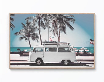 Beach Retro Bus Wall Art,Van Wall Art Print, Beach Boho Print, Retro Surf Print, Surfboard Wall Art, Coastal Poster, Beach Printable Art
