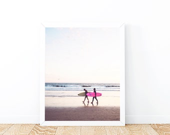Digitale print surfplank, strandfotografie, kustposter, surfers muurkunst, tropische print, neutraal stranddecor, moderne muurkunstprint