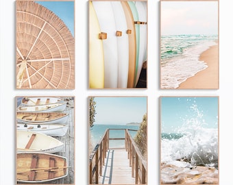 Coastal Print Set, Beach Surfboards, Ocean Wave Photography (Digital Download)