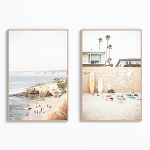 Set Of 2 California Surf Prints, Neutral Beach Wall Art, Pastel Surf Poster, San Diego Beach Wall Art, Beach Printable Art, Instant Download