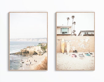 Set Of 2 California Surf Prints, Neutral Beach Wall Art, Pastel Surf Poster, San Diego Beach Wall Art, Beach Printable Art, Instant Download