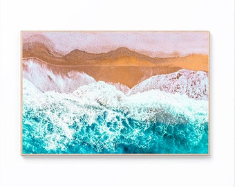 Coastal Beach Wall Art, Aerial Photography, Beach Decor, Ocean Waves Digital Print, Aerial Beach Wall Art, Instant Download, Tropical Print