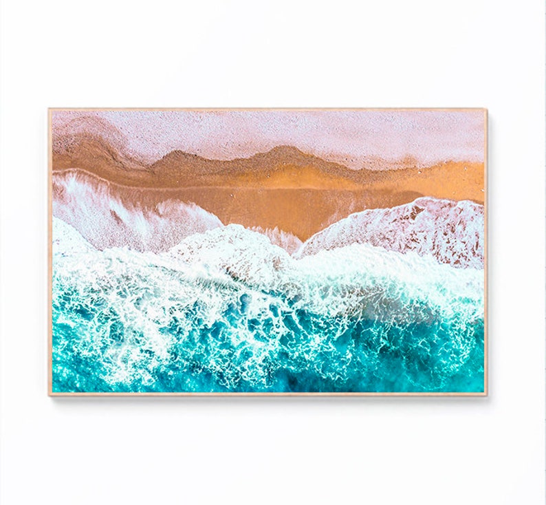 Coastal Beach Wall Art, Aerial Photography, Beach Decor, Ocean Waves Digital Print, Aerial Beach Wall Art, Instant Download, Tropical Print imagem 1