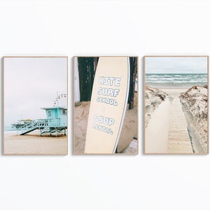 Set of 3 Surf Wall Art Prints, Beach Wall Art, Coastal Print, California Posters, Tropical Vibes, Surfboard Print, Ocean Wall Art, Lifeguard