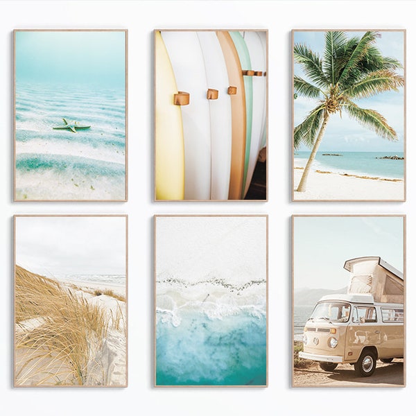 Beach Prints, Set of 6 Prints, Beach Wall Art, Neutral Beach Art, Coastal Decor, Digital Download, Printable Art, Large Wall Art, Ocean Art