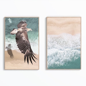 Eagle Coastal Print, Set Of 2 Eagle Posters, Eagle Beach Wall Art, Eagle Decor, Aerial Beach Print, Eagle Photography, Digital Download Art