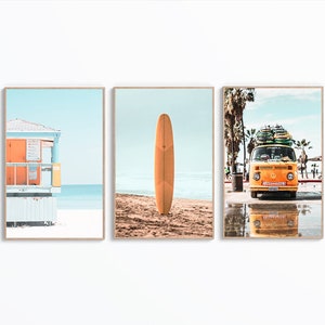 Set Of 3 Surf Wall Art Print, Beach Prints Set, Coastal Decor, Surf Poster, Surfboard Wall Art, Tropical Print, Surf Print Art, Digital Art