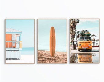 3er-Set Surf-Wand-Kunstdruck, Stranddruck-Set, Küstendekor, Surf-Poster, Surfbrett-Wandkunst, Tropischer Druck, Surf-Druckkunst, digitale Kunst