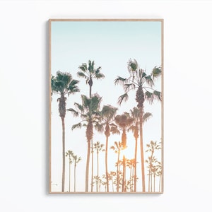 Sunset Palm Trees Print, Sunset Pastel Poster, Desert Palm Tree Wall Art, California Palm Tree Decor, Coastal Palm Tree, Digital Download
