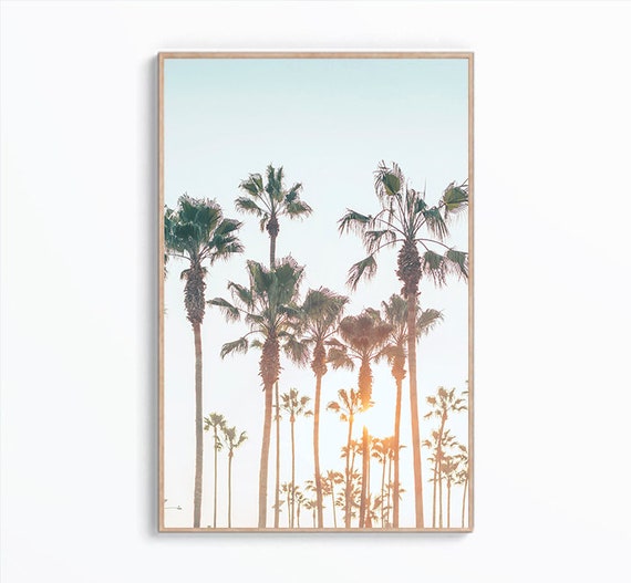 Sunset Palm Trees Print, Sunset Pastel Poster, Desert Palm Tree Wall Art, California Palm Tree Decor, Coastal Palm Tree, Digital Download