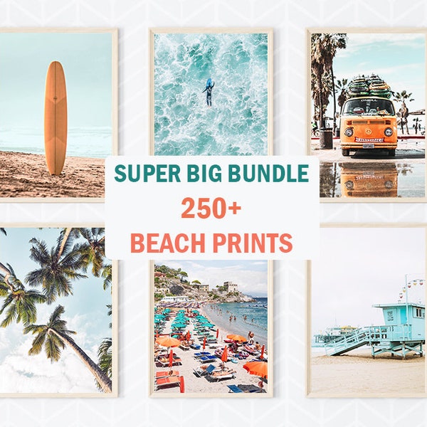 Set of 250+ Beach Wall Art Prints, Surf Poster, Tropical Print, Coastal Wall Art Print, Beach Print, Palm Tree Print, California Print Art