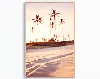 Sonnenuntergang Palme Wand Kunst Druck, Küsten Palmen Druck, Sonnenaufgang Digital Druck, Palmen Poster, Strand Fotografie, Neutral Wand Dekor