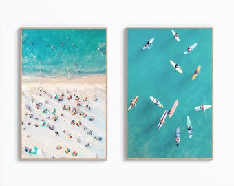 Set Of 2 Coastal Beach Prints, Surf Print, Surf Wall Art, Aerial Wall Art, Beach Decor, Aerial Ocean Photo Art, Wave Print, Digital Download