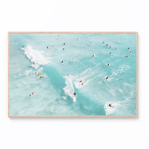 Art mural surfeurs aériens, impression surfeurs, impressions aériennes de plage, décoration murale océan océan, impression vague, art mural côtier, impression numérique plage bohème